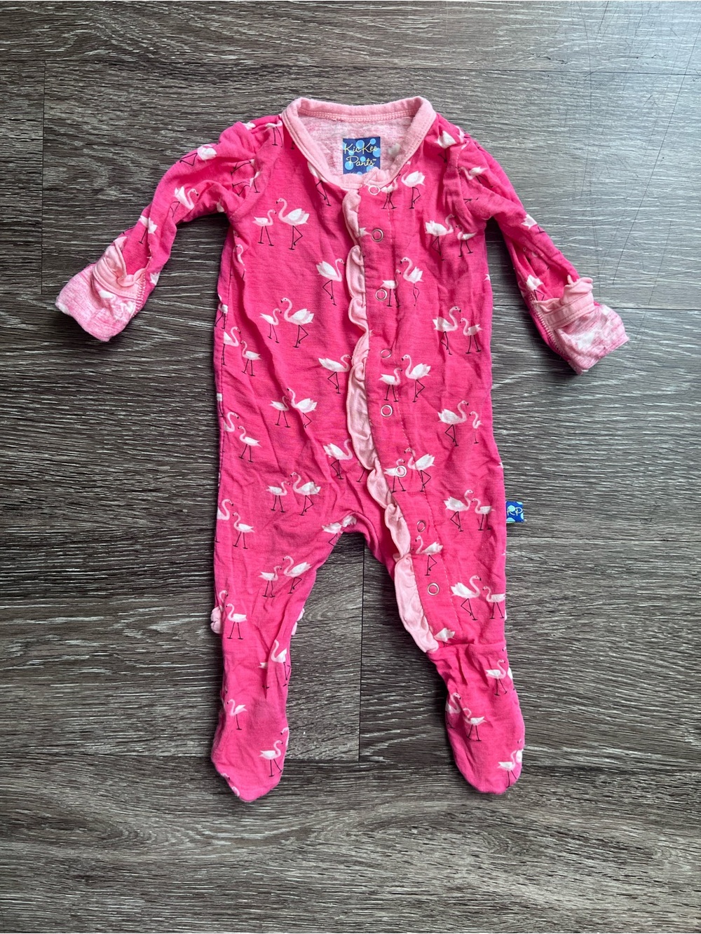 Kickee Pants baby girl newborn pink flamingos onesie footie pajamas